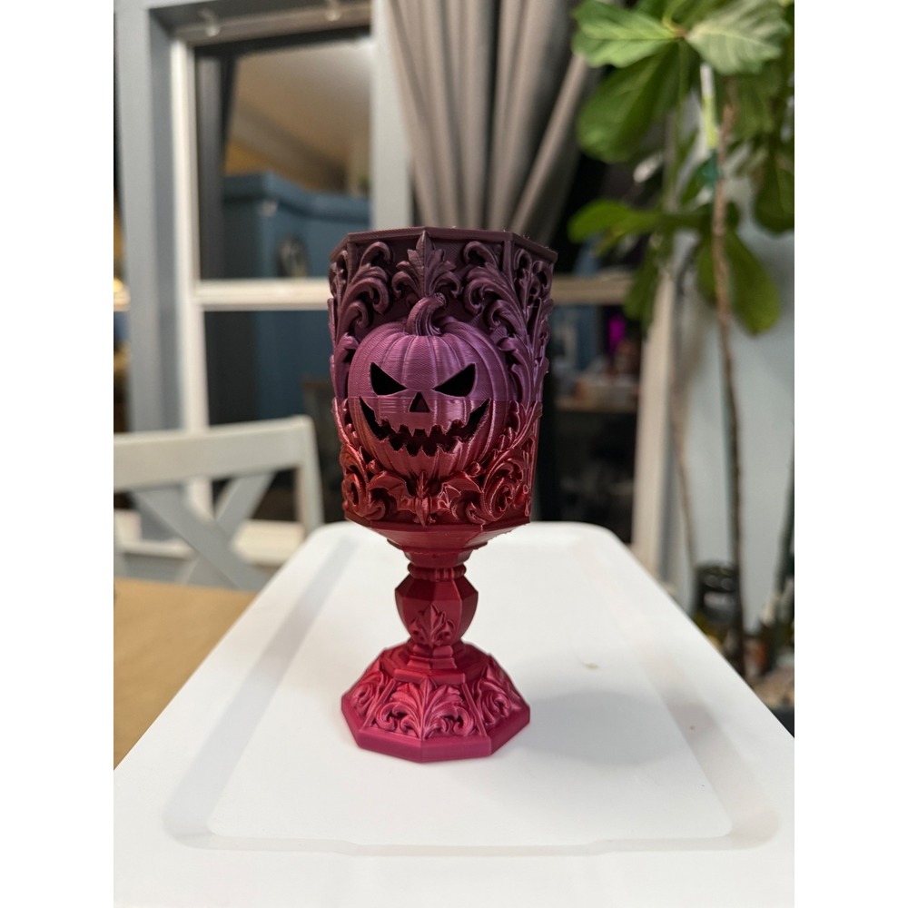 Halloween Pumpkin Gothic Chalice 3D Printed Ombre Purple Magenta Decor Goblet